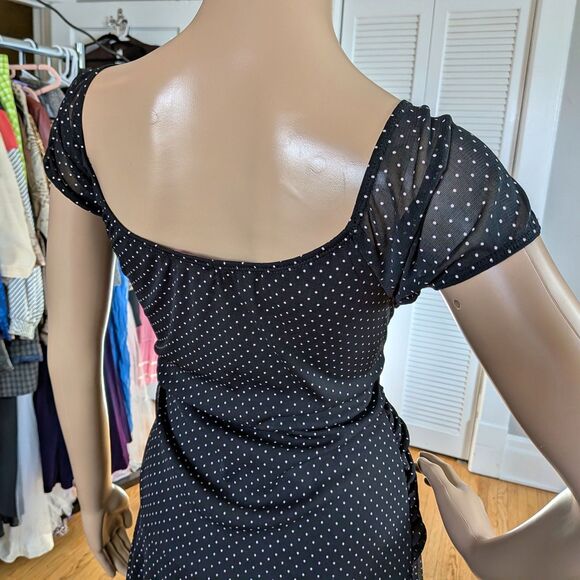 Vintage Y2K Polka Dot Mini Dress Mesh Milkmaid Whimsigoth Handkerchief Hem Large - Picture 12 of 12
